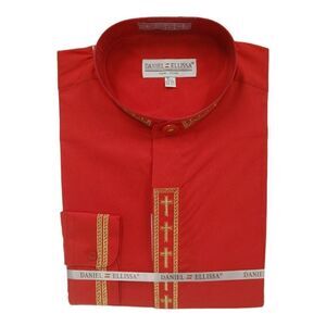 MEN'S DANIEL ELLISSA RED W/GOLD EMBROIDERY BANDED COLLAR DRESS SHIRT. DS2005C.